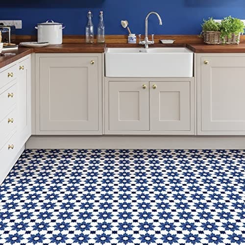  Zellige Peel & Stick Floor Tiles, Blue 12-in by 12-in 6