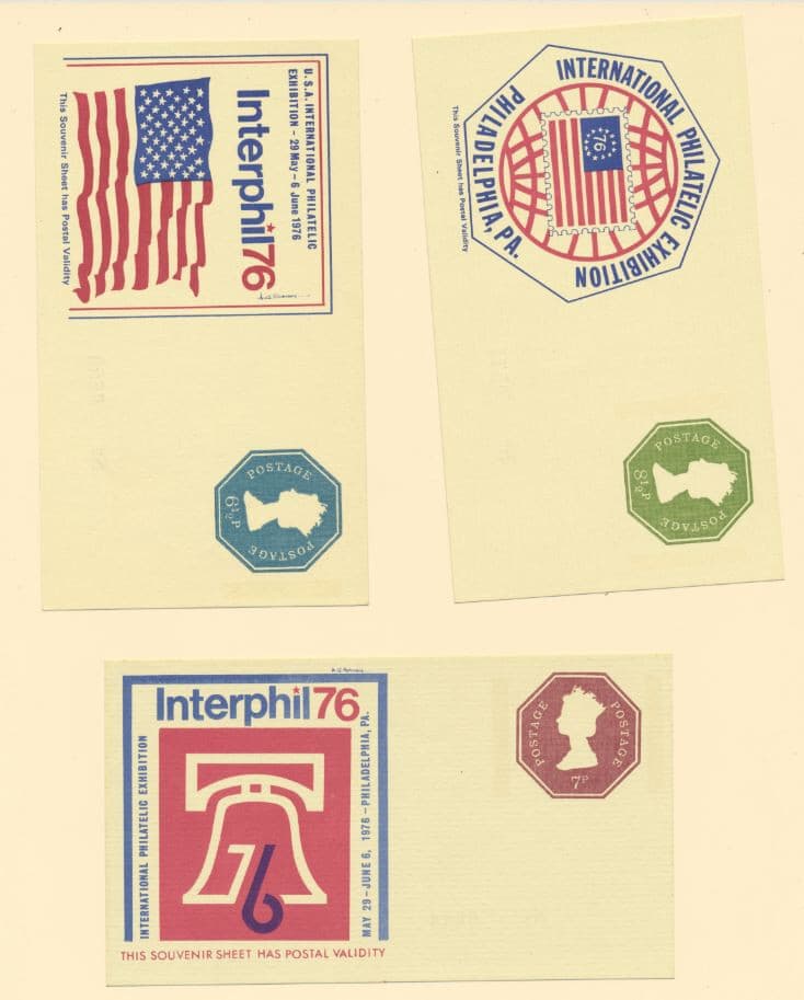 Great Britain 1976 America Bi-Centenary 3 Souvenir Sheets MNH Postally Valid