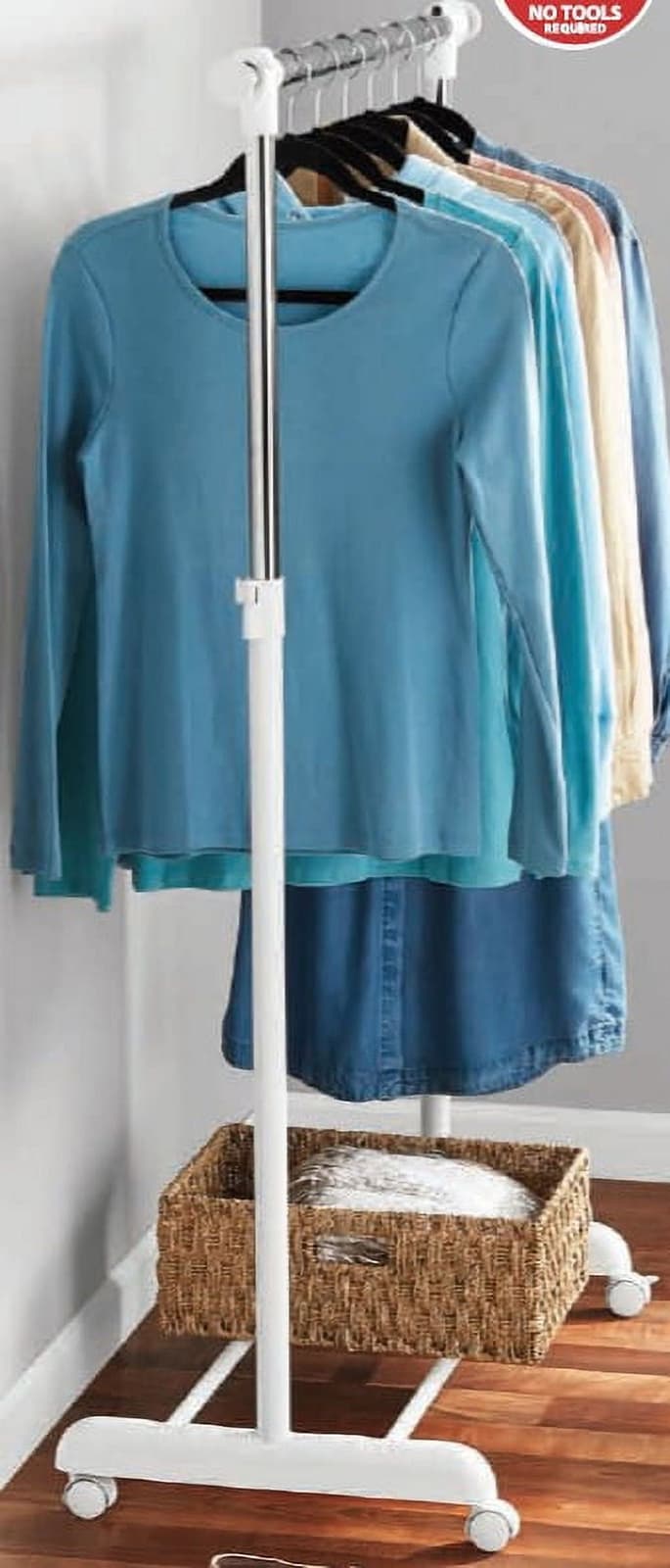 Mainstays Adjustable Rolling Garment Rack Metal Chrome, White 2