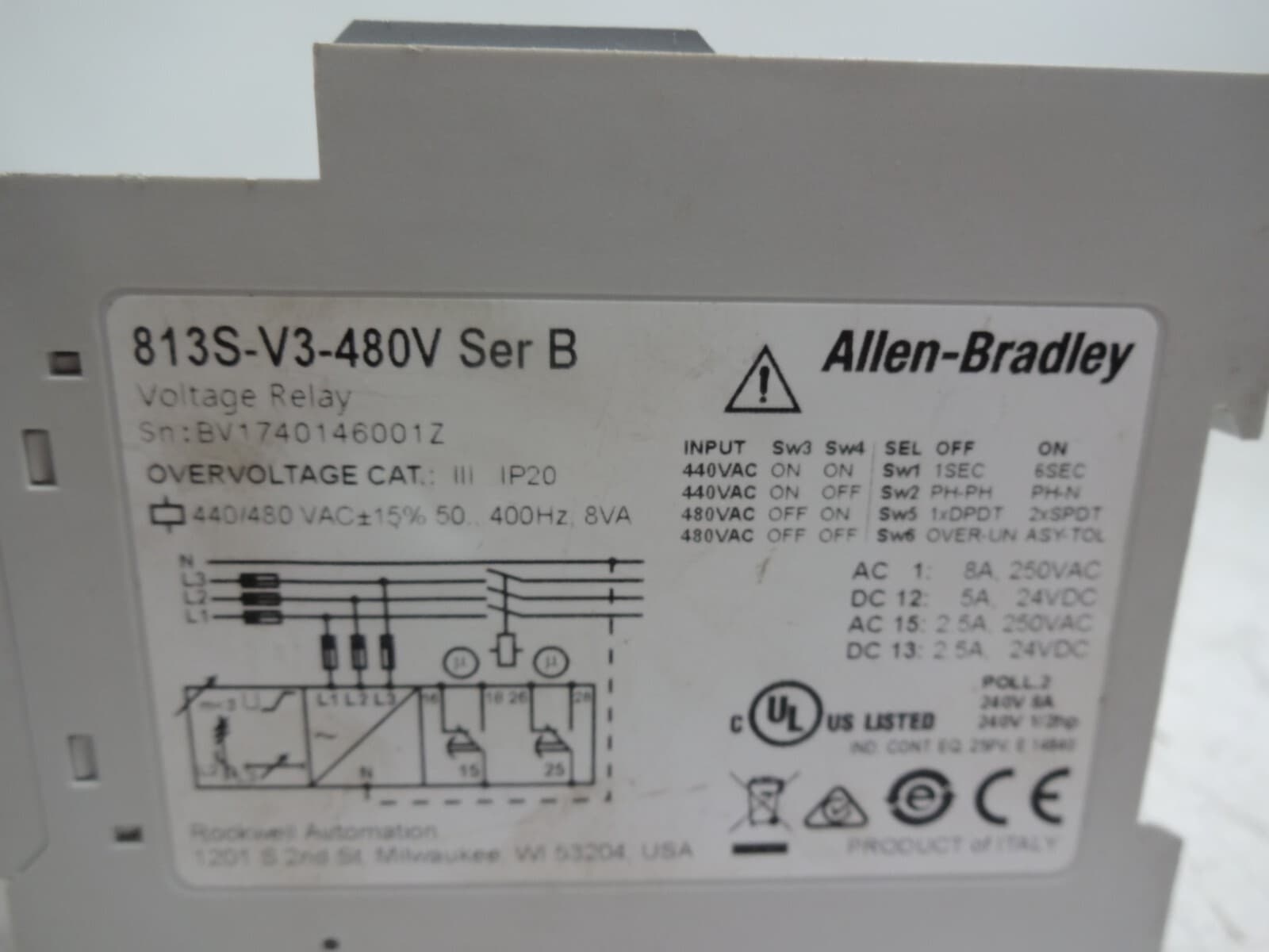 Allen Bradley 813S-V3-480V Series B Voltage Relay 2