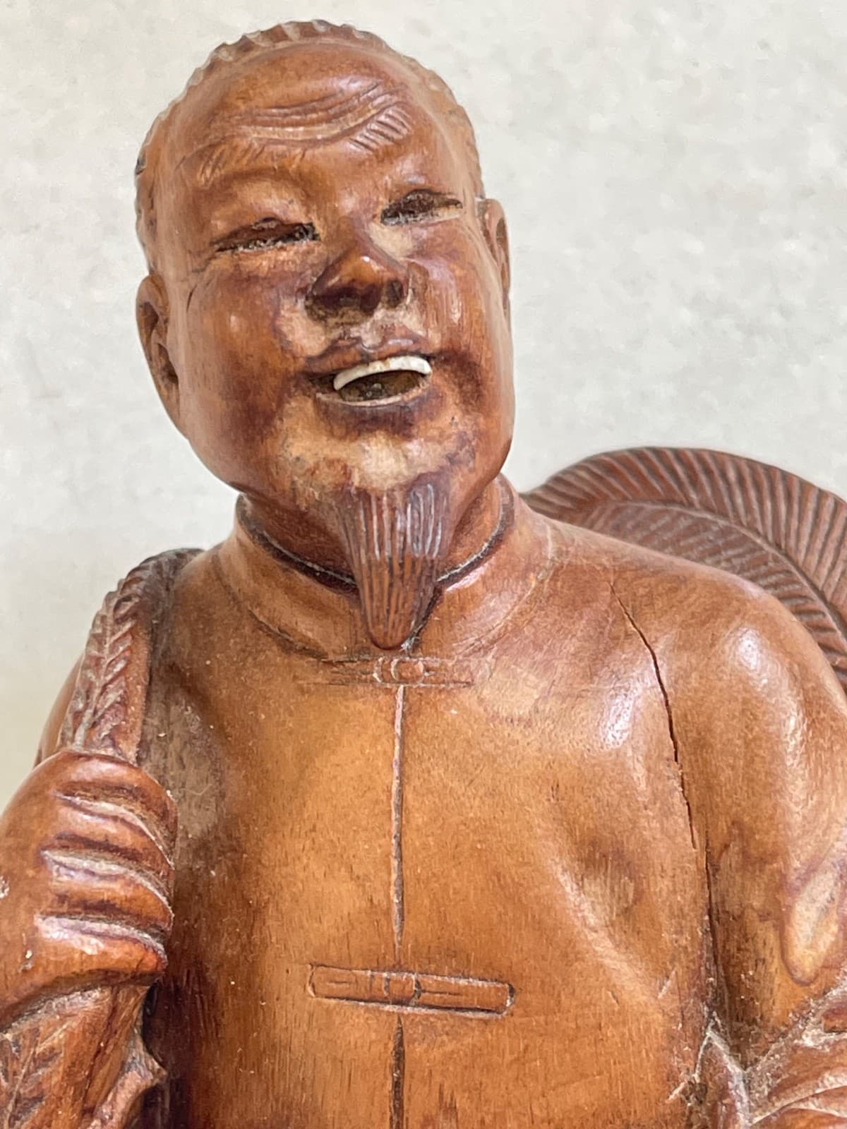 Vintage Hong Kong  Carved Fisherman Figurine 2