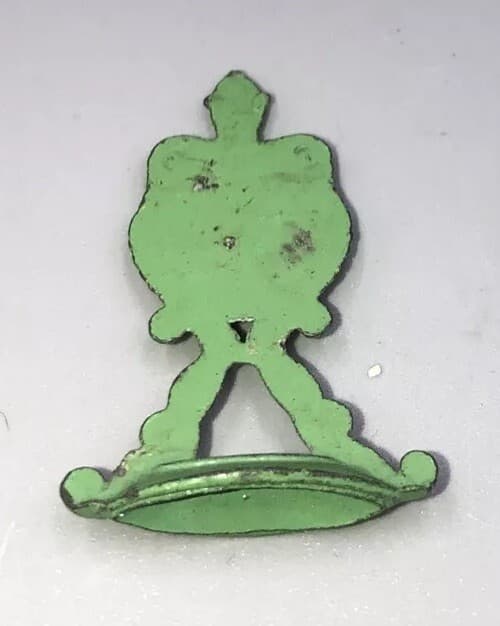 Vintage Metal Cracker Jack Prize Green Clock Metal Pre 1930 3