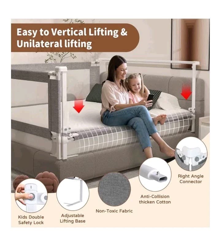 PurePapoose 3-Piece King Size Bed Rail for Toddlers - Height Adj. Rail Guard 2
