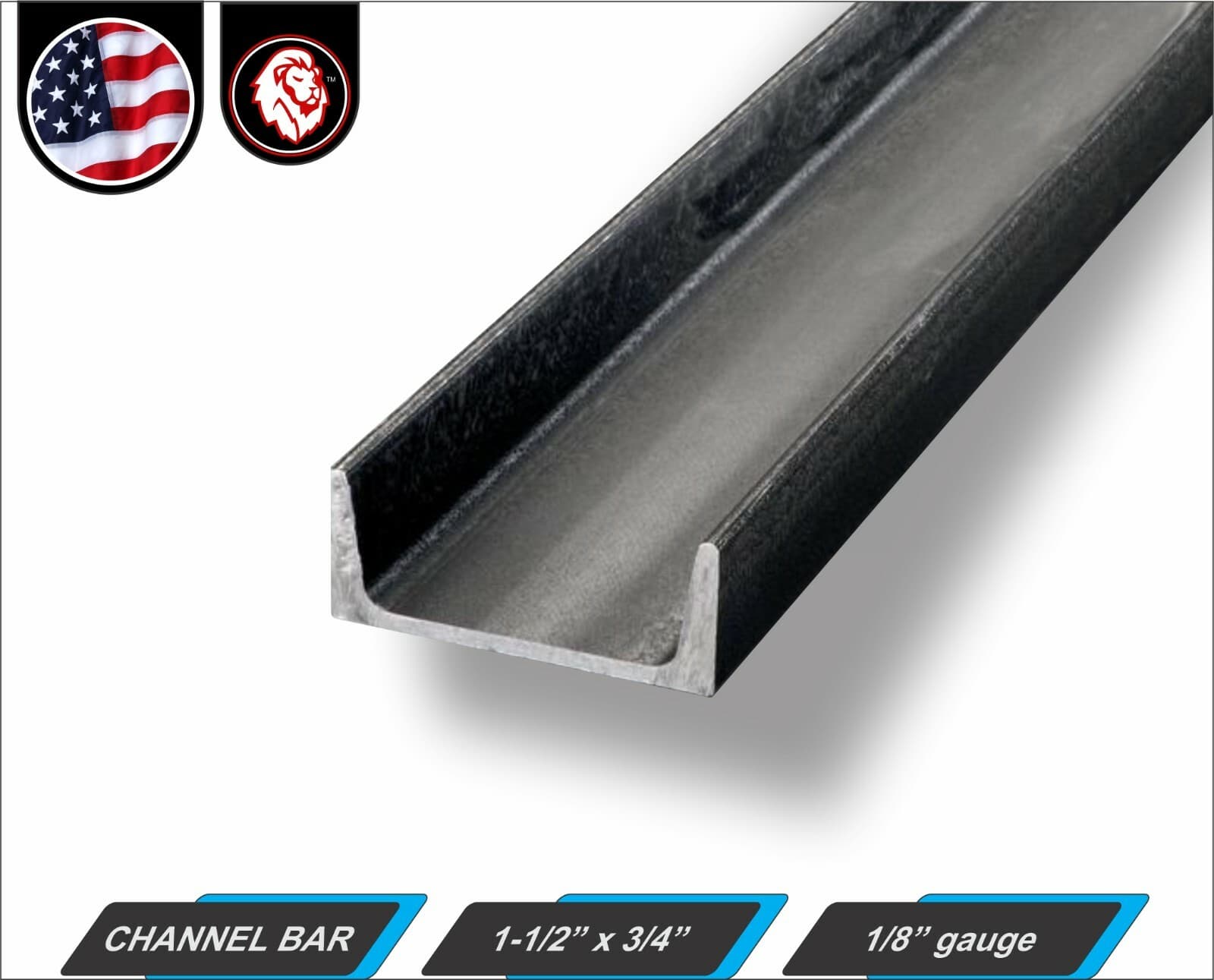 1-1/2" x 3/4" Channel Bar - 1/8" gauge - Mild Steel - 36" inch Long (3-ft)