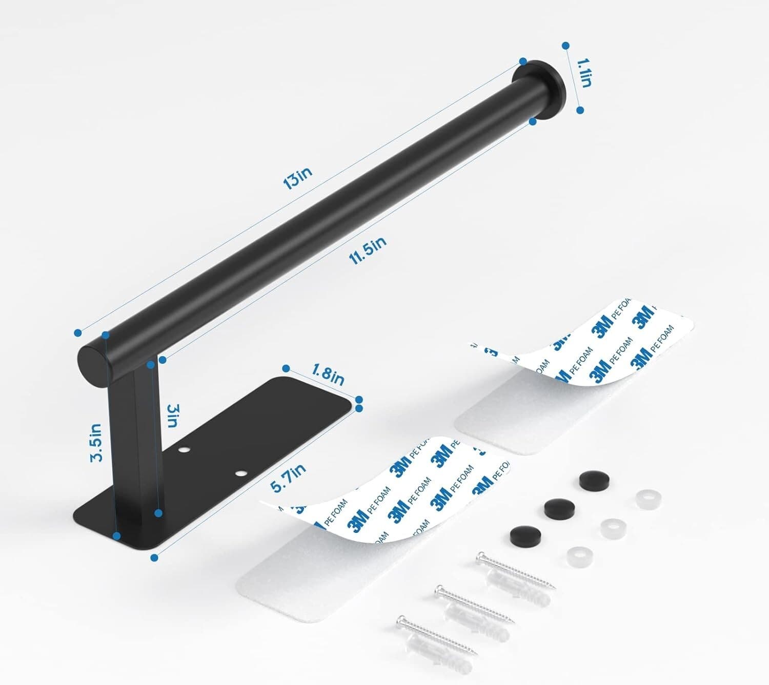 Self-Adhesive Paper Towel Holder Under Cabinet - Matte Black Stainless Steel 2" 5