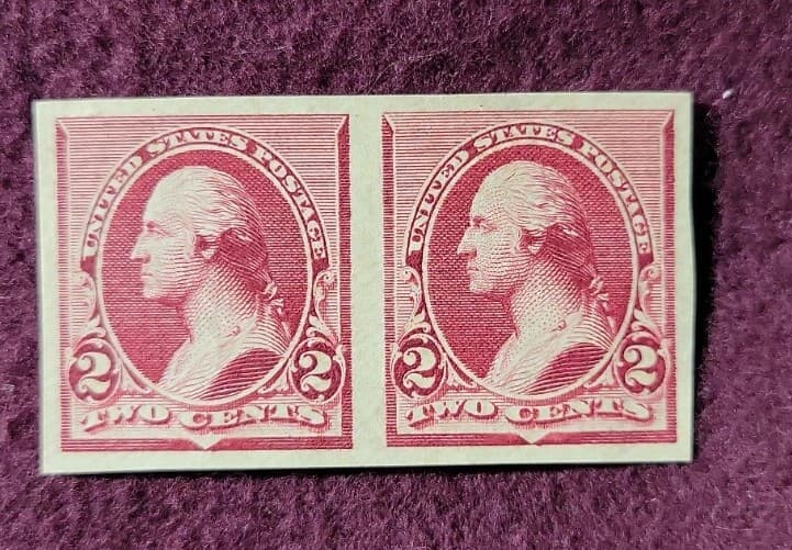 2 cent Washington Die Proof PAIR on stamp paper - Scott# 219DPe - Mint, NH