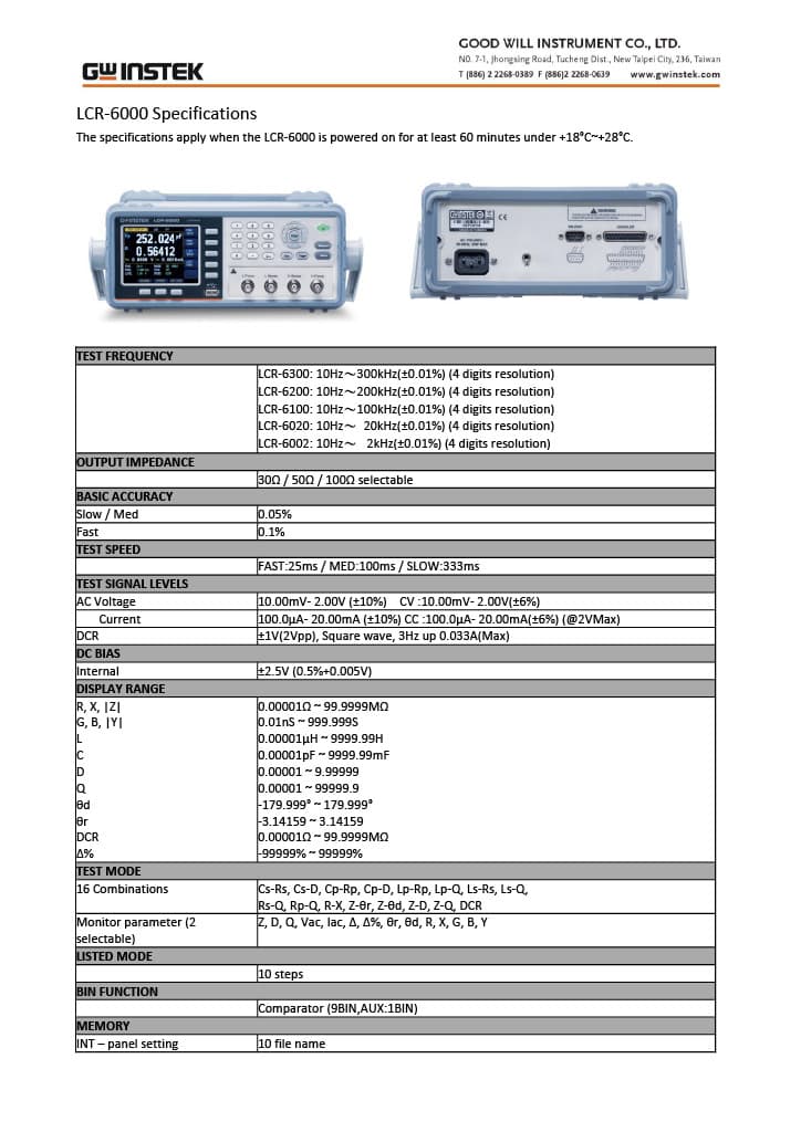 GW Instek LCR-6100 Precision LCR Meter 10Hz to 100kHz LRC Meter 0.05% Accuracy 4