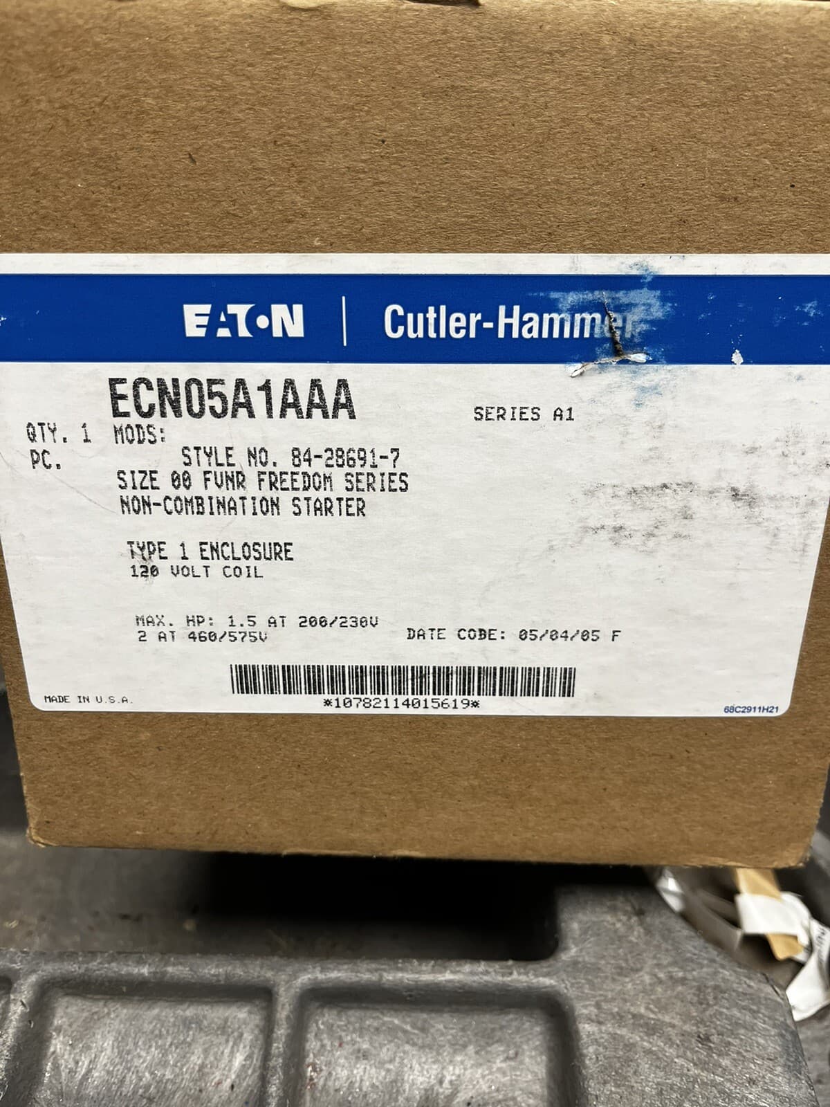 Eaton ECN05A1AAA Freedom NEMA motor starter, 120V/60 Hz coil, NEMA 1 Enclosure 2