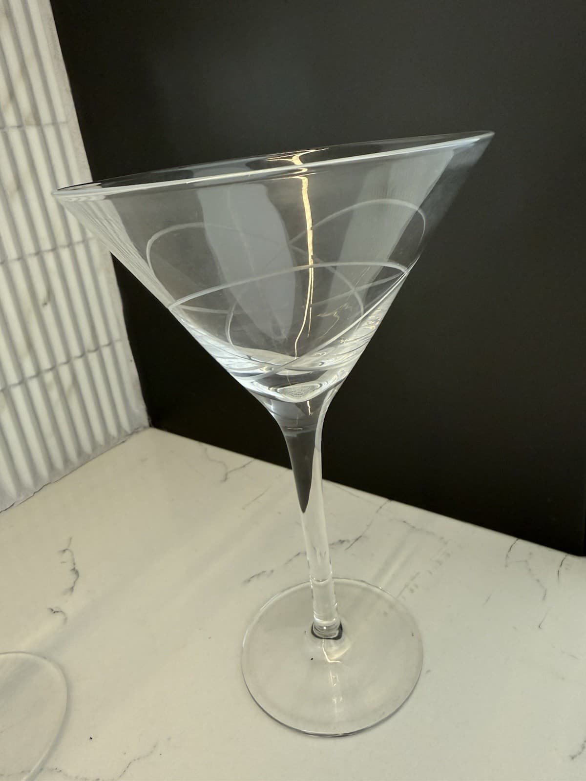 Lot of 2 MIKASA Crystal Glass Cheers Etched Swirl Martini Glasses 4