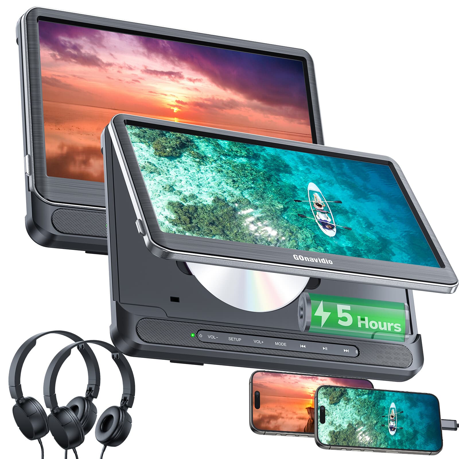 2 x 12" Dual Screen Portable DVD Players for Car with HDMI USB SD Region Free 2