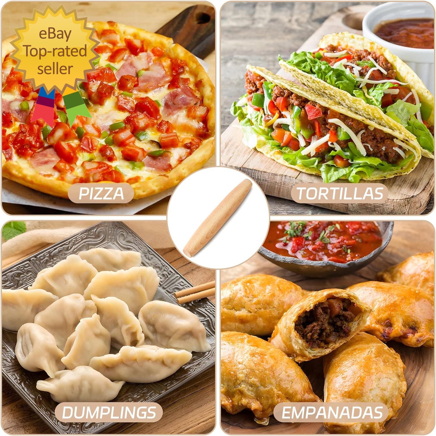 French Rolling Pin for Baking - Tuyotue 7.9 Inches Beech Wood Tapered Rolling Pi 6