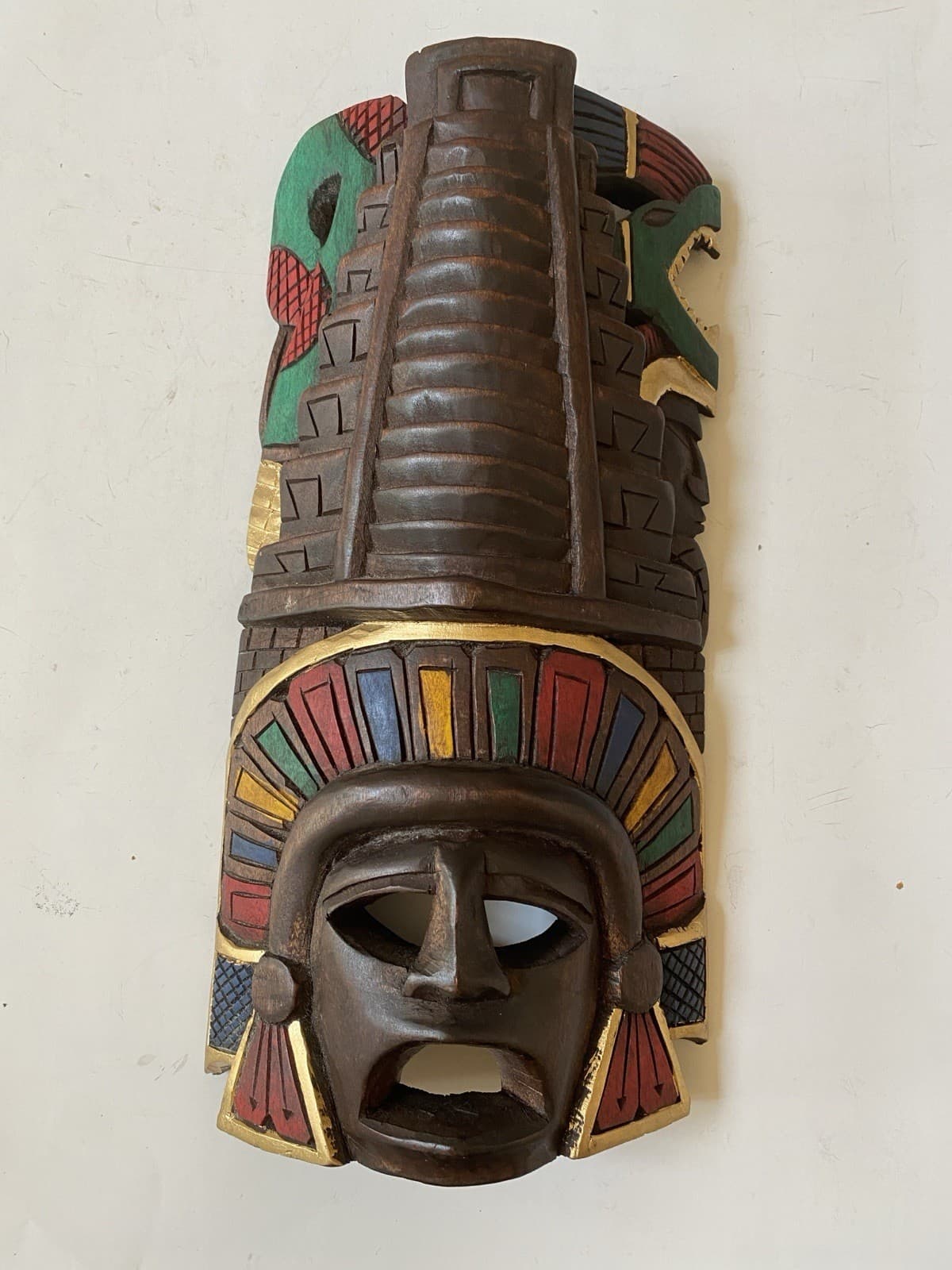 Aztec Mask Carved Wood Wall Art Mayan Decor 13.5" Ethnic Mexican Home Decor VTG 2