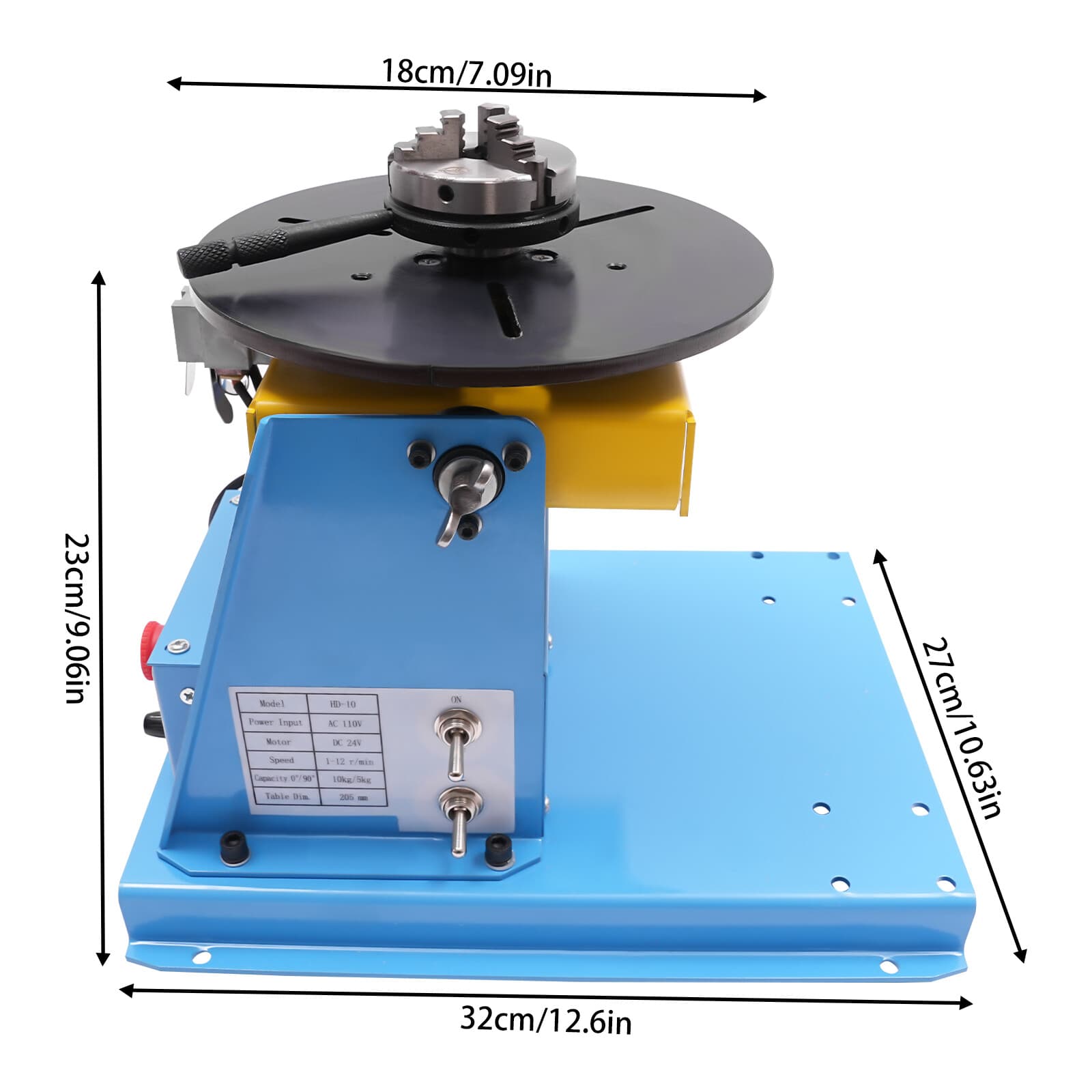 10KG Rotary Welding Positioner 0-90° Positioning Turntable Table 1-12RPM 3-Jaw 4