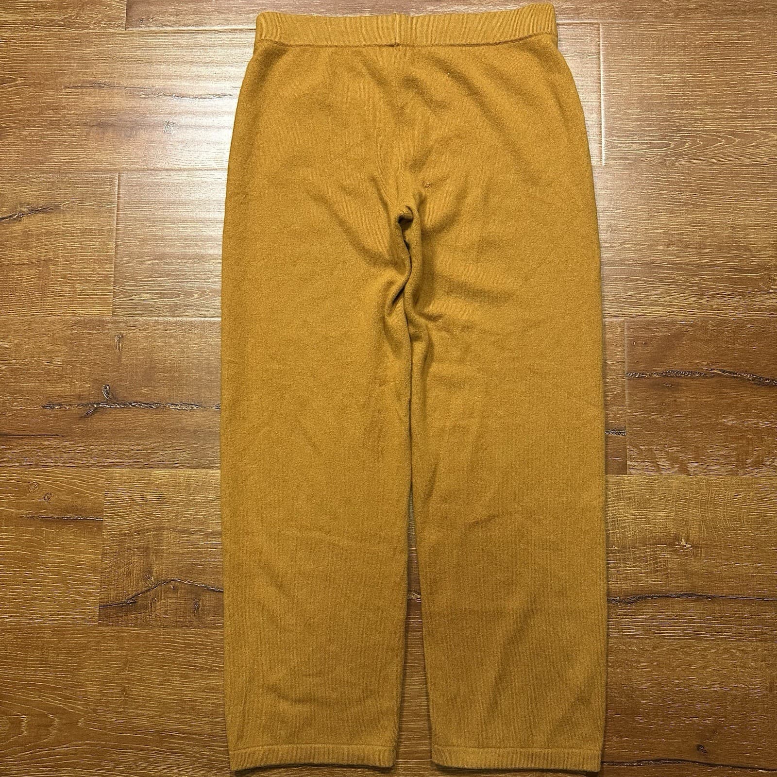 Neiman Marcus Cashmere Pants Womens L Mustard Yellow Pull On Sweats Wide Leg G2U 2