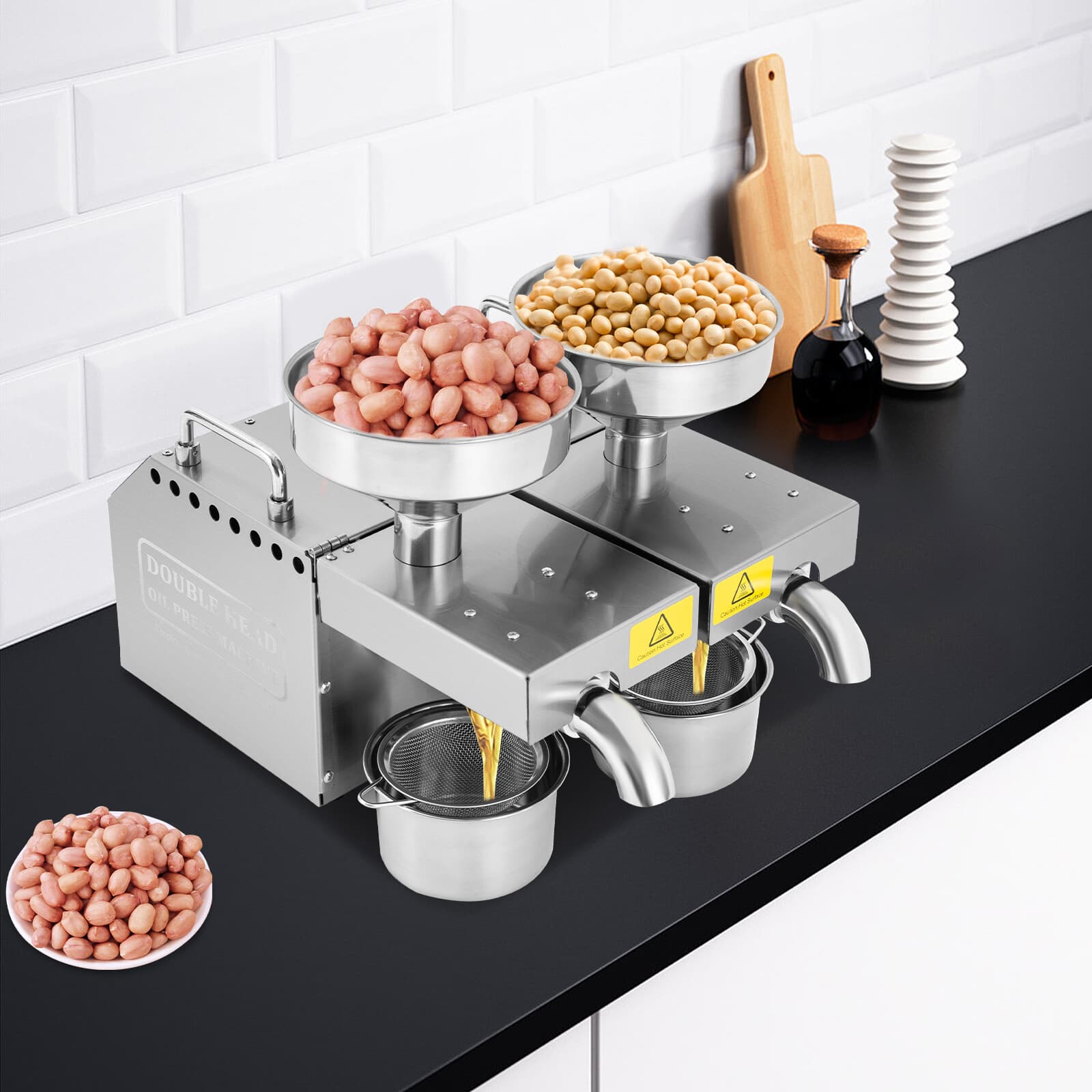 110V Automatic Oil Press Machine w/ Double Oil Outlets Stainless Oil Presser USA 2