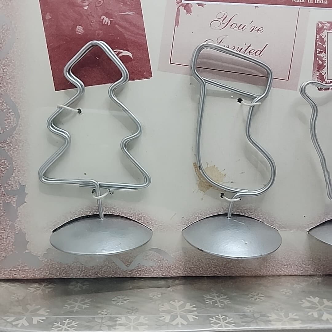 Set Of 4 Holiday Memory Placecard Holders Christmas Tree Stocking Santa Reindeer 2