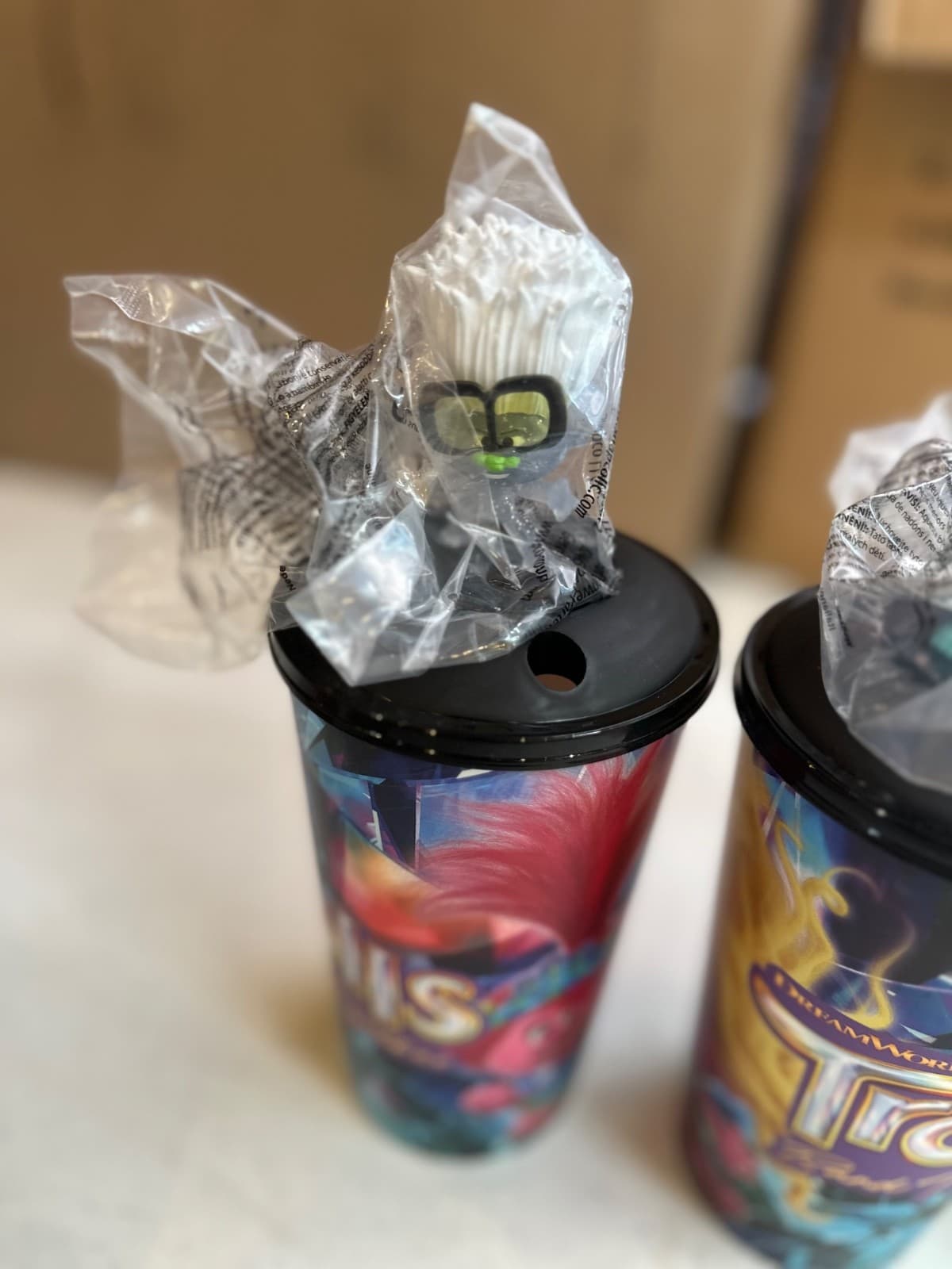 Set of 3 “DreamWorks Trolls: Band Together” AMC Promo 22 Oz Cup W/ Lid + Topper 3