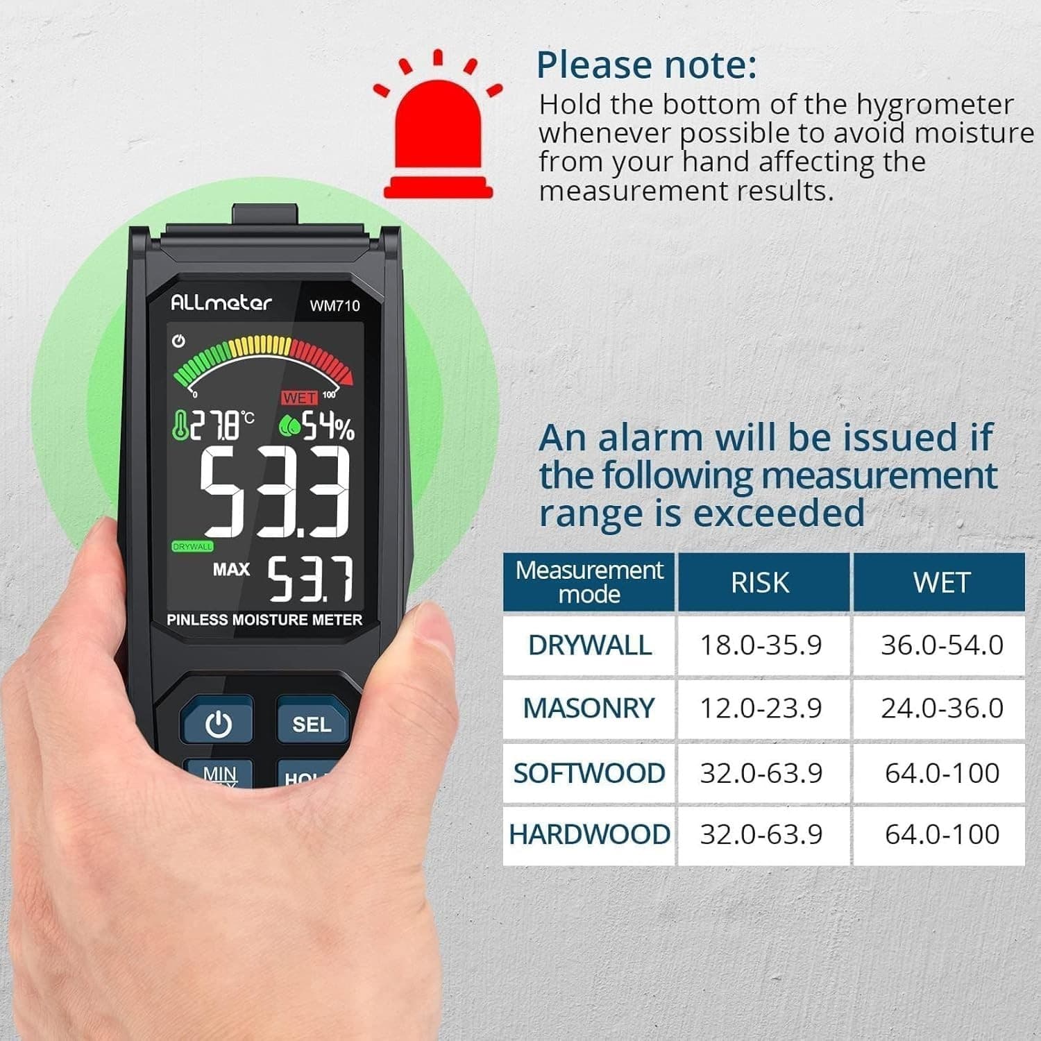 Pinless Moisture Meter MS02 Non-Destructive Wood Moisture Meter Detector 5