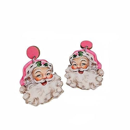 Funny Cute Christmas Earrings Santa Claus Christmas Tree A Pink Santa Claus