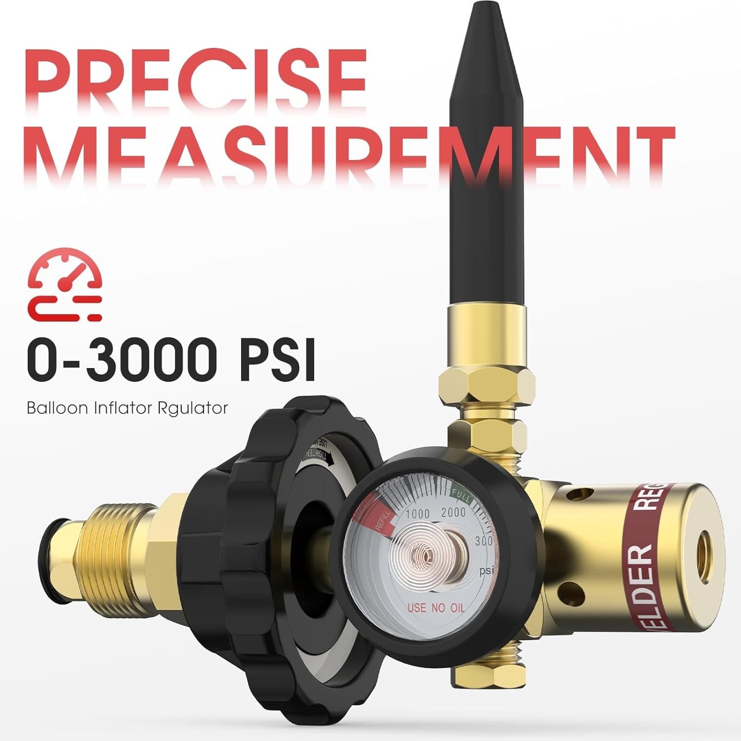 Balloon Inflator Regulator 0-3000 PSI, Helium Filler Gauge for CGA580 Tank Valve 3