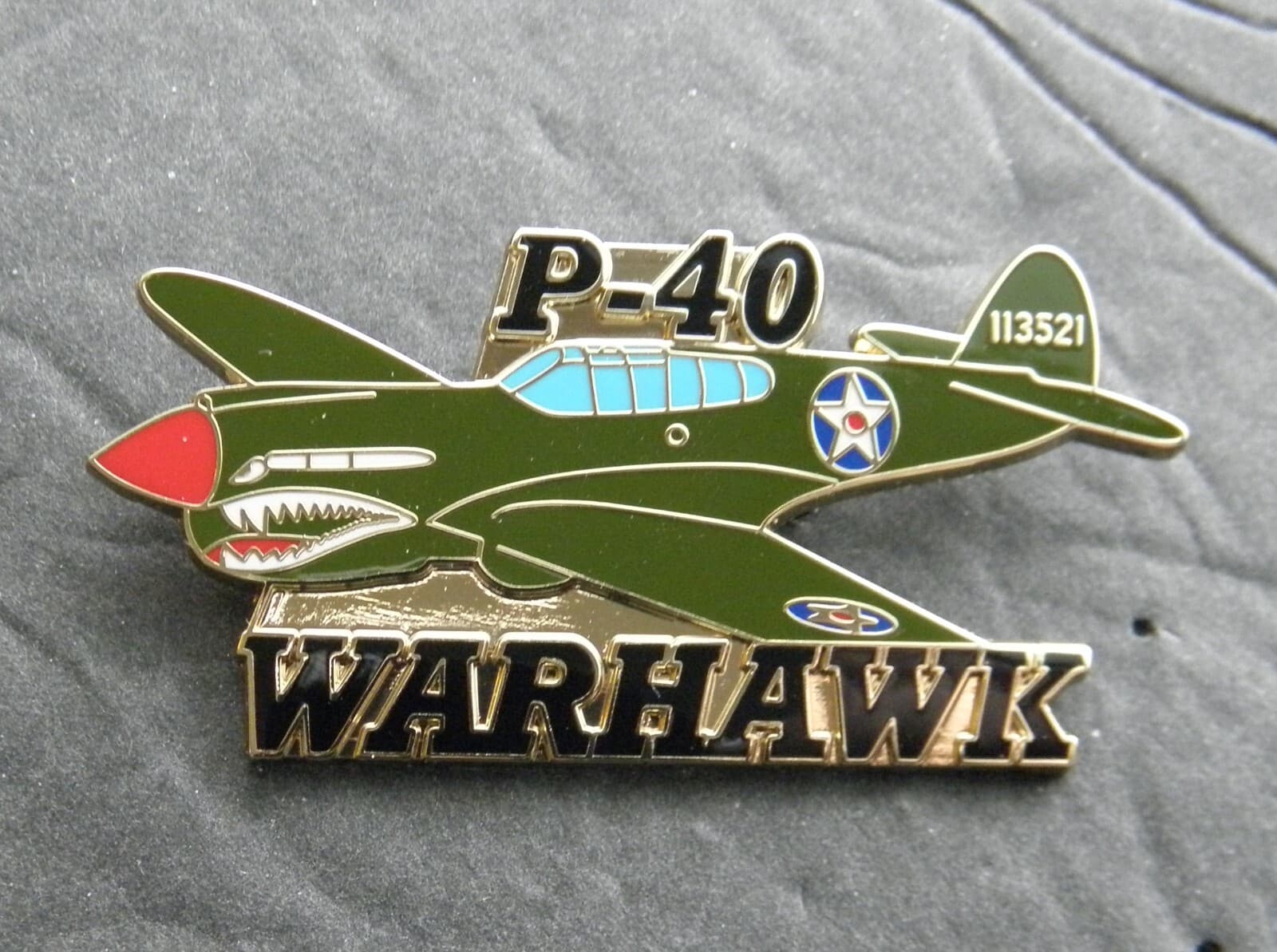 WARHAWK P-40 FIGHTER BOMBER AIRCRAFT FLYING TIGERS BADGE PIN 2.25 inches LARGE