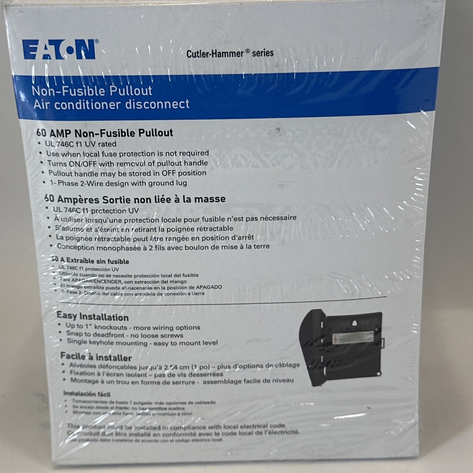 Eaton Non-Fusible Pullout Air Conditioner Disconnect 60A 240V ACD60RP 4