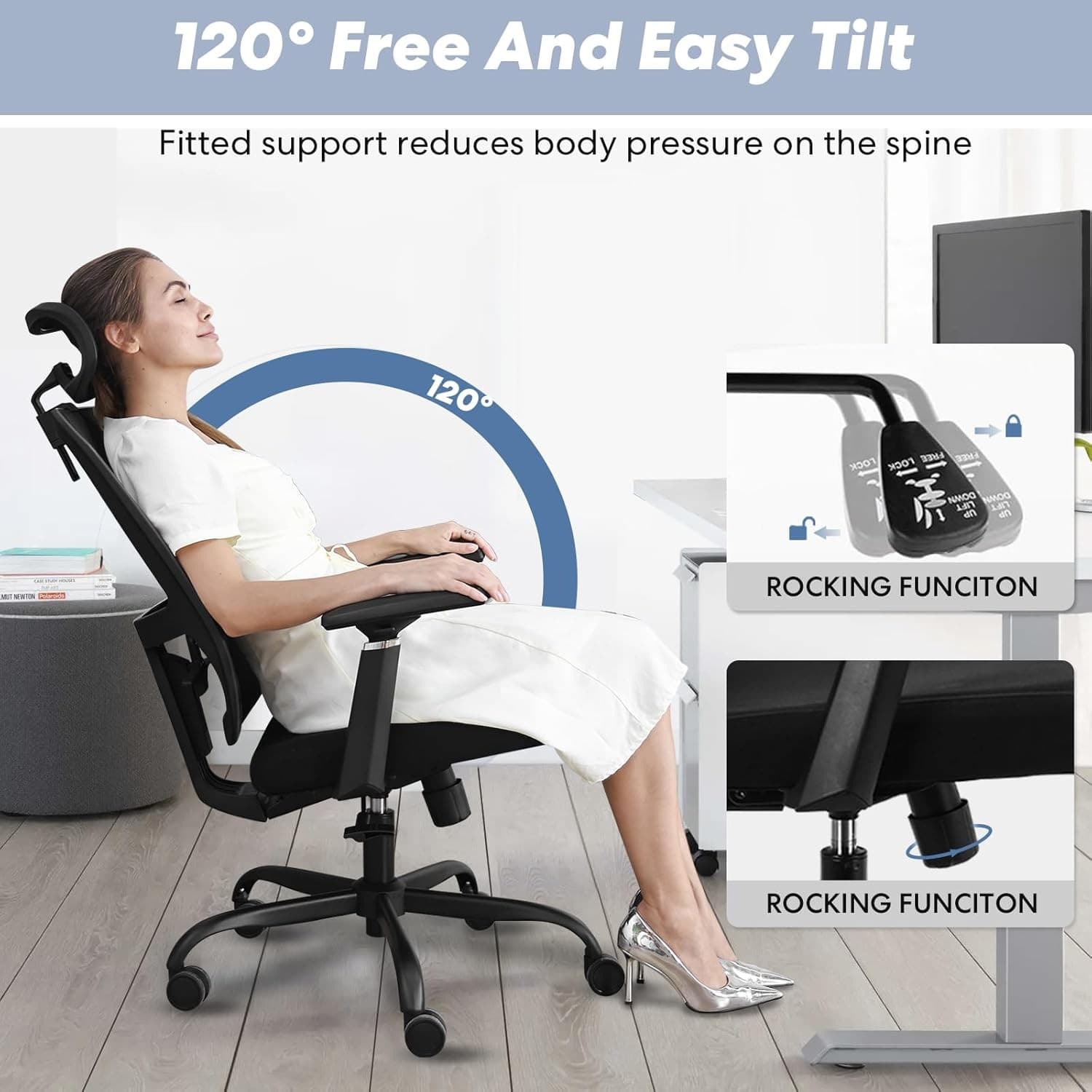 Ergonomic Office Chair with Adjustable Lumbar Support, Mesh Back & Headrest 4