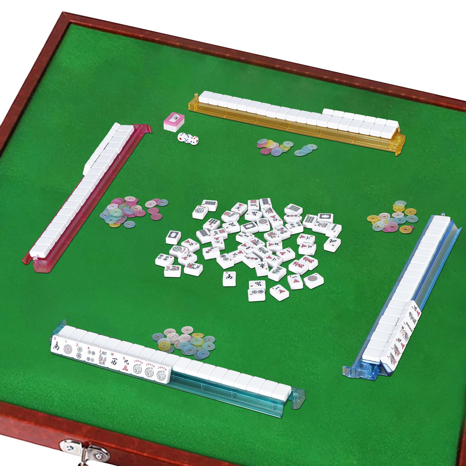 American Mahjong Set 166 Tiles 4 Colors Pushers/Racks Mahjong Set W/Soft Bag 6
