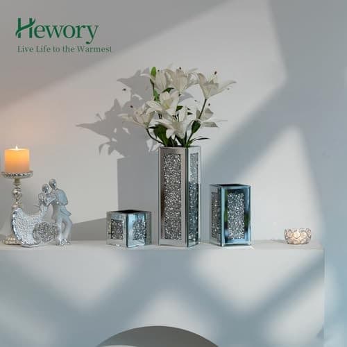 Silver Rectangle Glass Vases for Decor:  Tall Crushed Diamond Mirror Vase for  5
