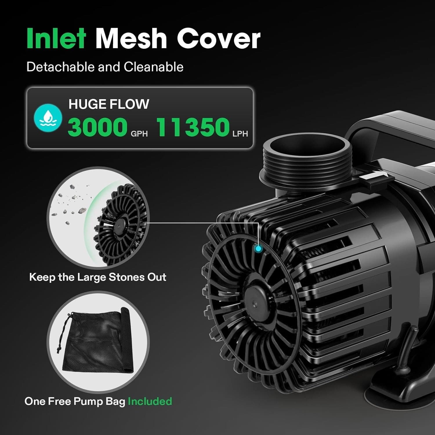 VIVOSUN 3000 GPH Submersible Water Pump, 150W Pond Pump 18FT Lift Height 2