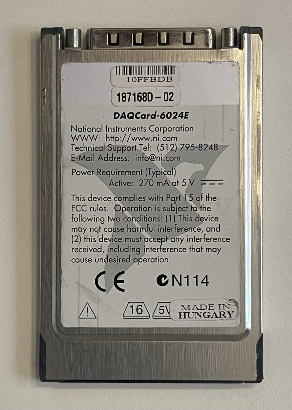 National Instruments DAQCard-6024E NI DAQ Card PCMCIA Analog Input Multifunction 2