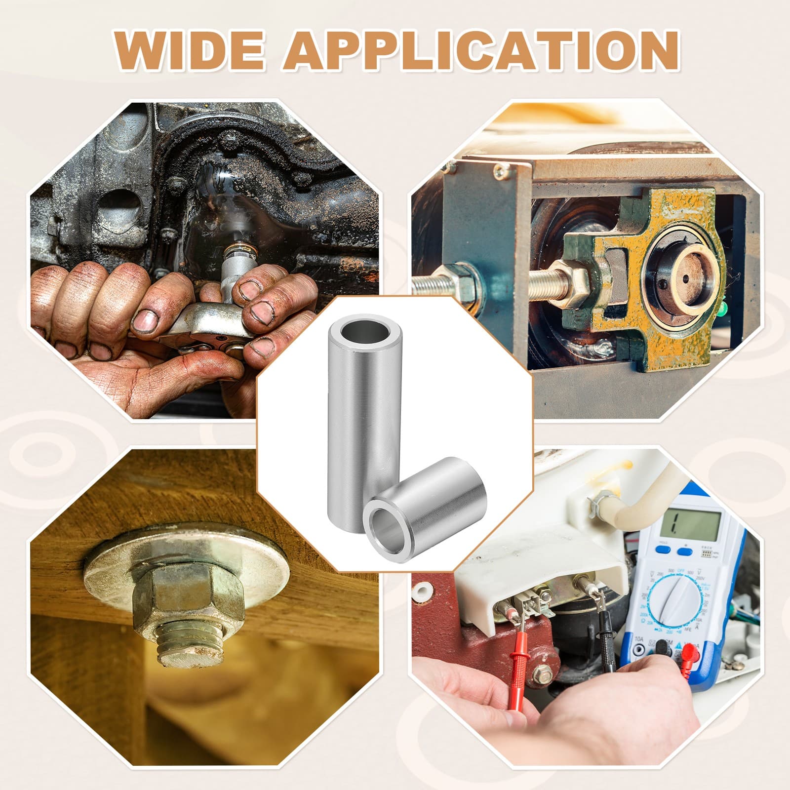 6PCS Aluminum Spacers,1/4 x 1/2 Metal Spacers Aluminum 3/8 L,Silver 5