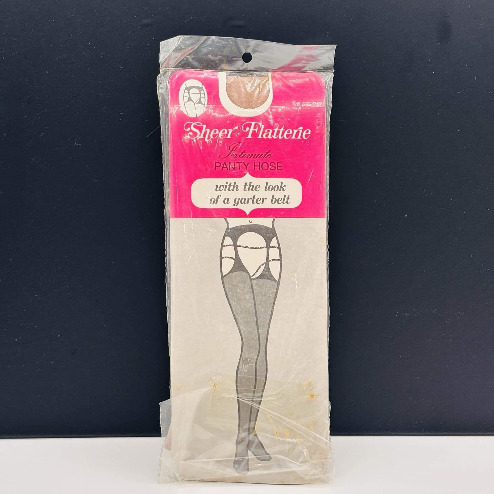 Sheer Flatterie 1960s VTG Tan Pantyhose Garter Belt Look NOS - Med
