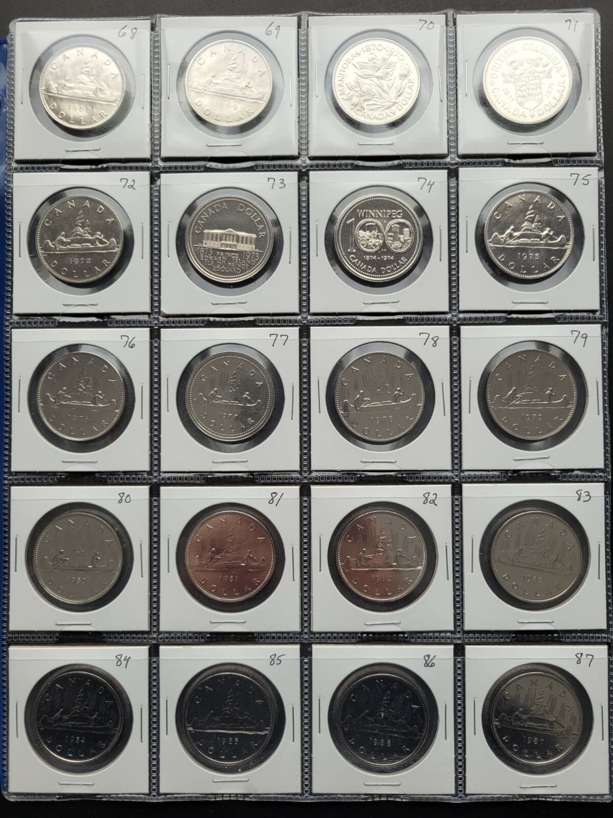 *** CANADA LOT OF 20 NICKELS DOLLARS *** 1968 - 1987 *** PROOF LIKE ***