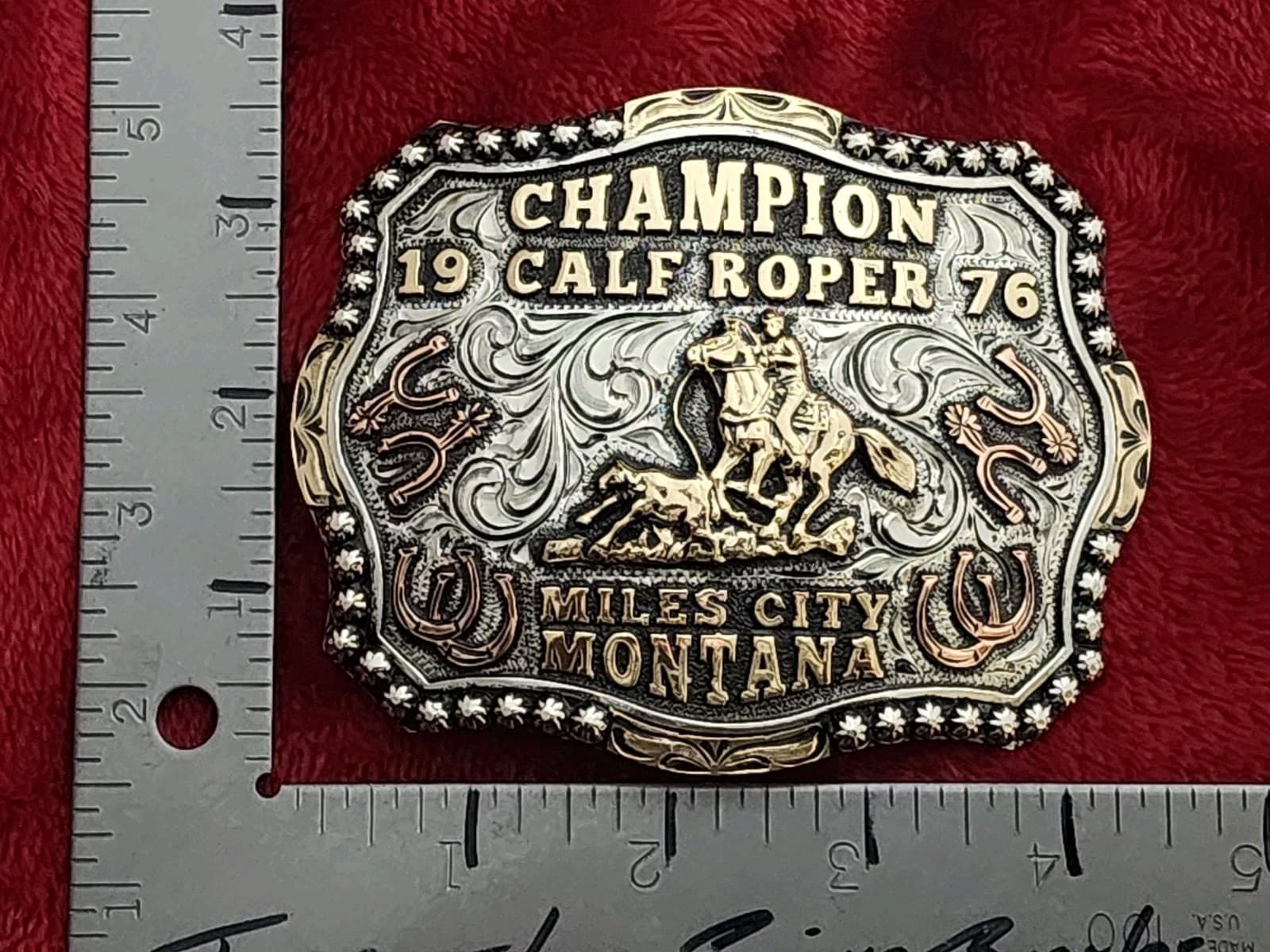 Rodeo☆1976☆Calf Roping X-TREME Champion Trophy Buckle☆Miles City Montan☆Rare☆R15 3