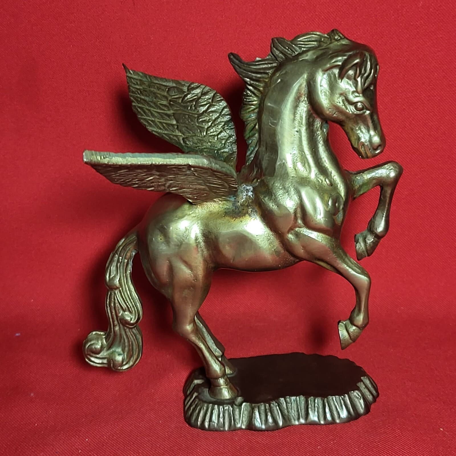 VTG Solid Brass Pegasus Statue Flying Winged Mythical Horse Flowing Mane Fantasy