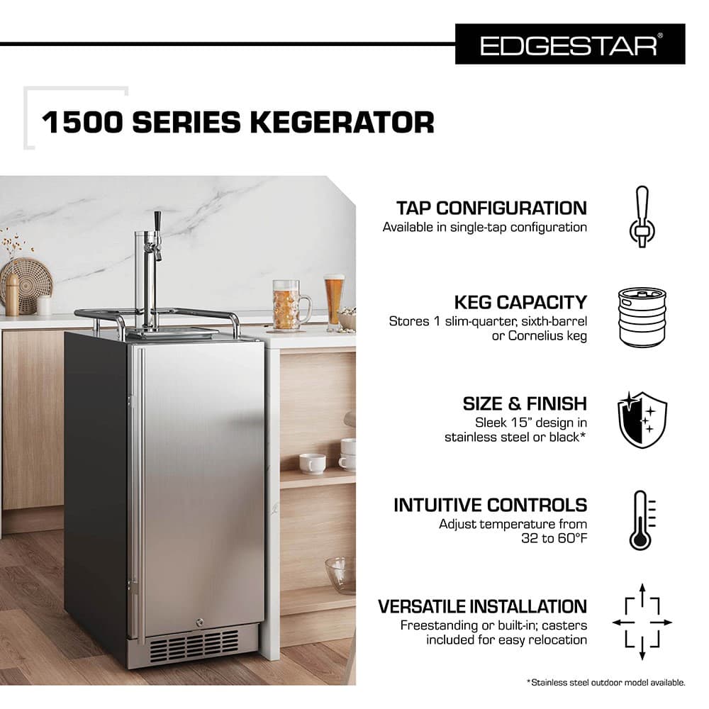 EdgeStar KC1500 15"W 1 Tap Kegerator - Stainless Steel 2