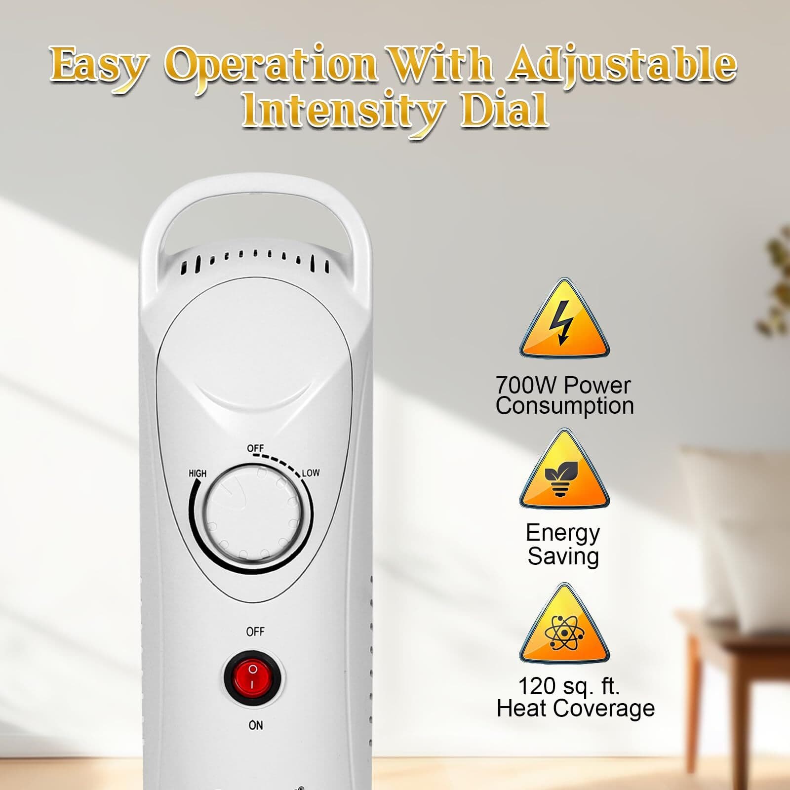 Portable 7-Fin Electric Indoor Space Heater Quiet Full Room Heater w/ Thermostat 5