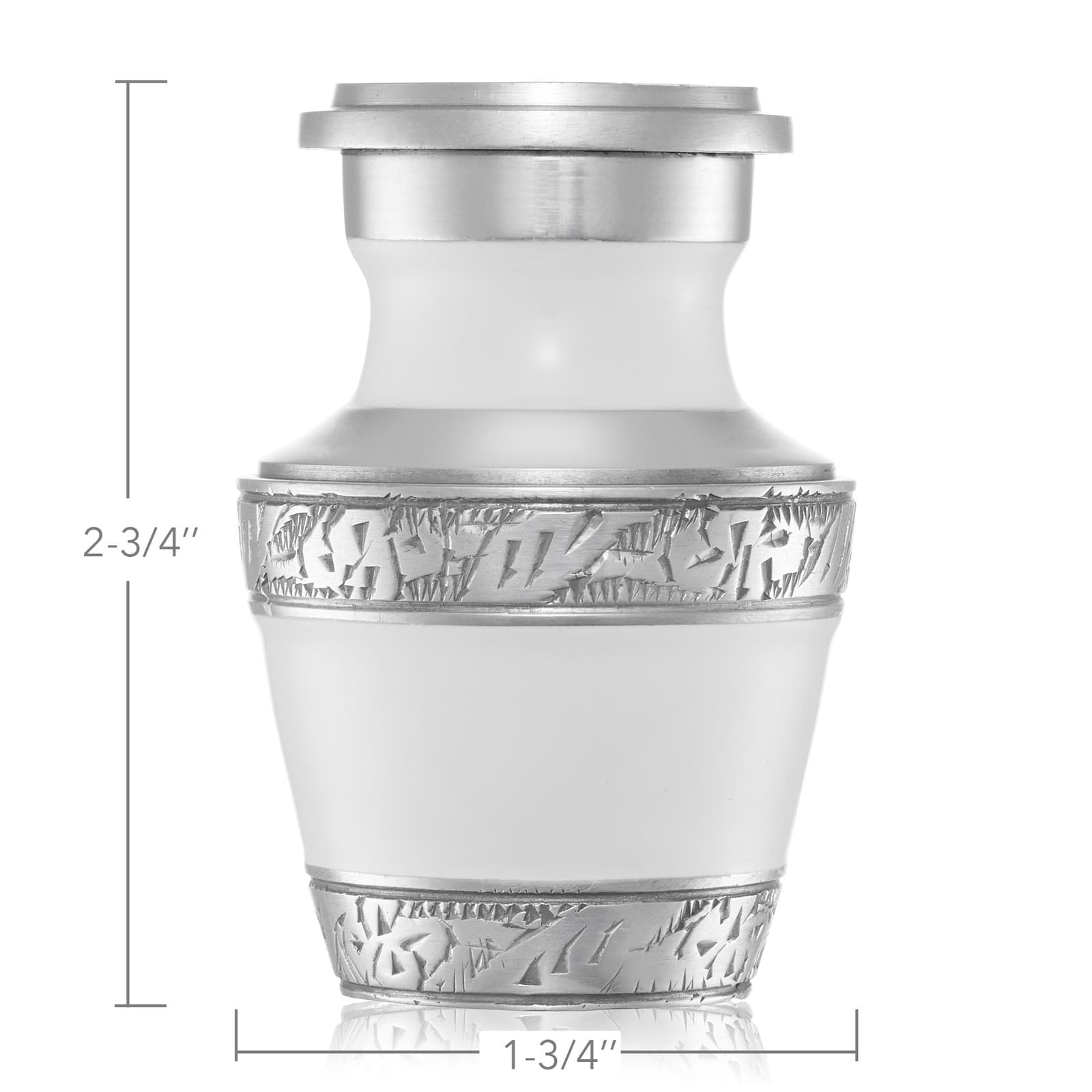 Keepsake Cremation Urn for Human Ashes, Silver and White Etched with Velvet Case 3