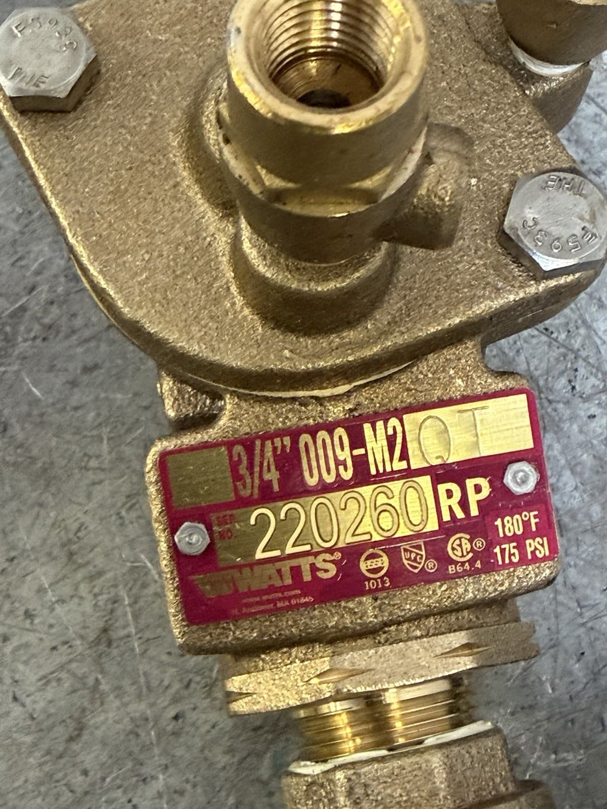 WATTS 009M2QTS-3/4" Reduced Pressure Zone Backflow Preventer With Strainer Bronz 3