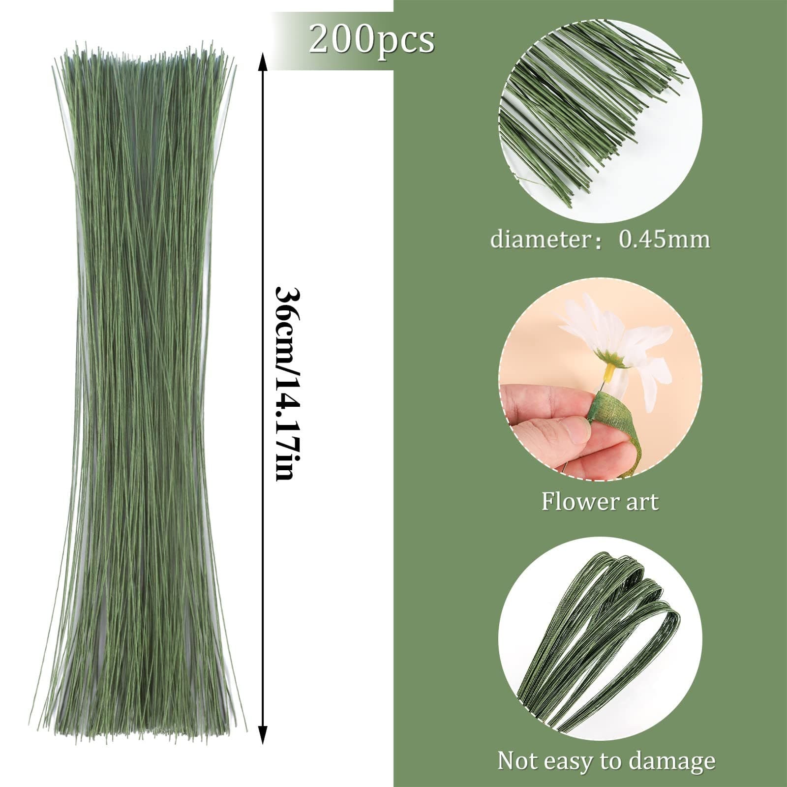 200 Pcs Floral Wire 26 Gauge Crafts Florist Green Floral Wire for Crafts Bou... 2