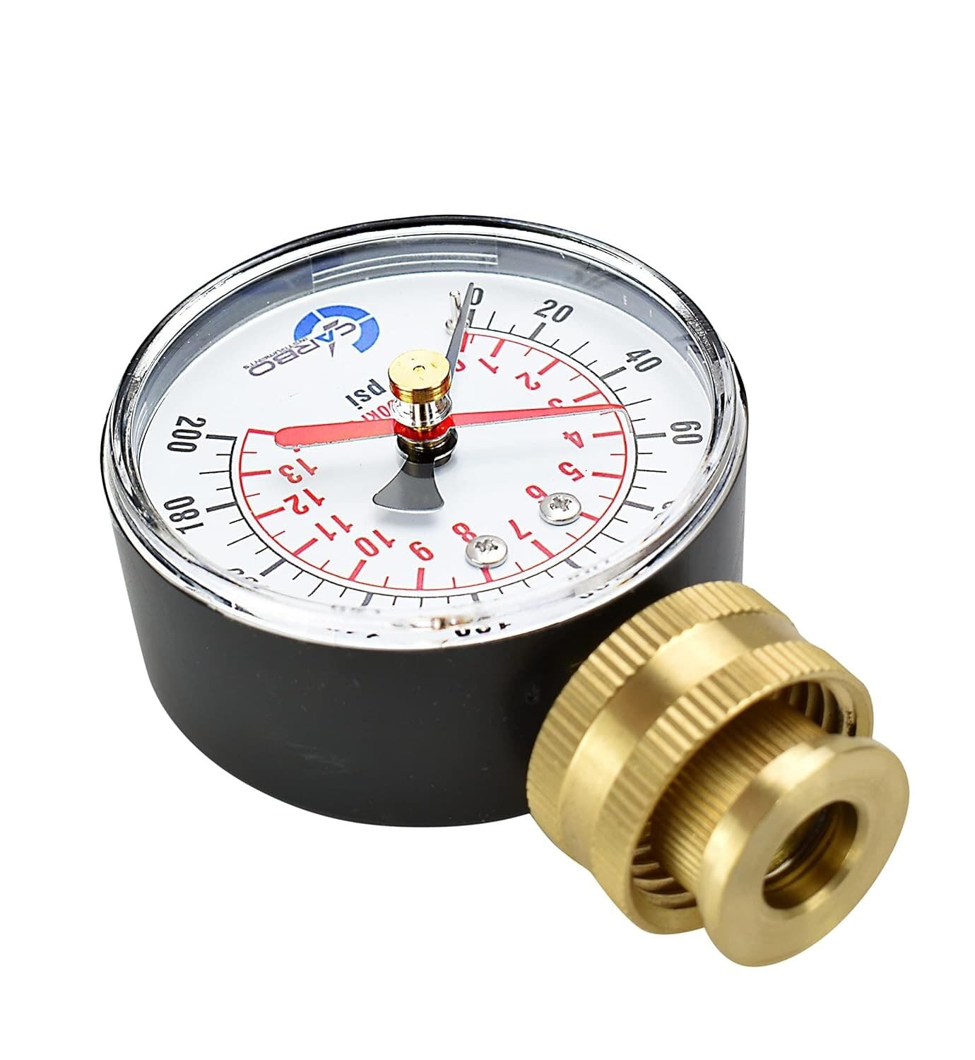 CARBO Instruments 2-1/2" Water Pressure Test Gauge 200 psi,  3/4" Female Hose  3