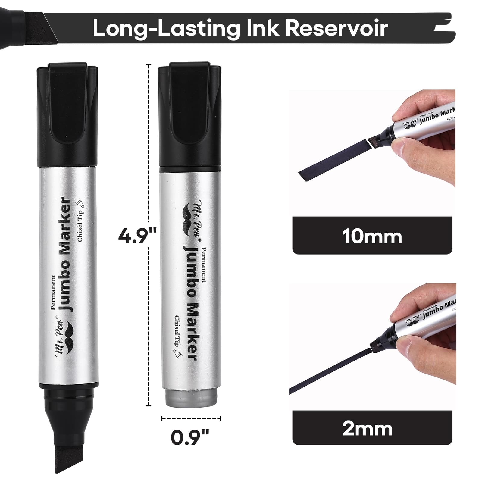 Jumbo Permanent Markers, 4 Pack, Chisel Tip, Black - Thick, Wide Tip, Large Size 5