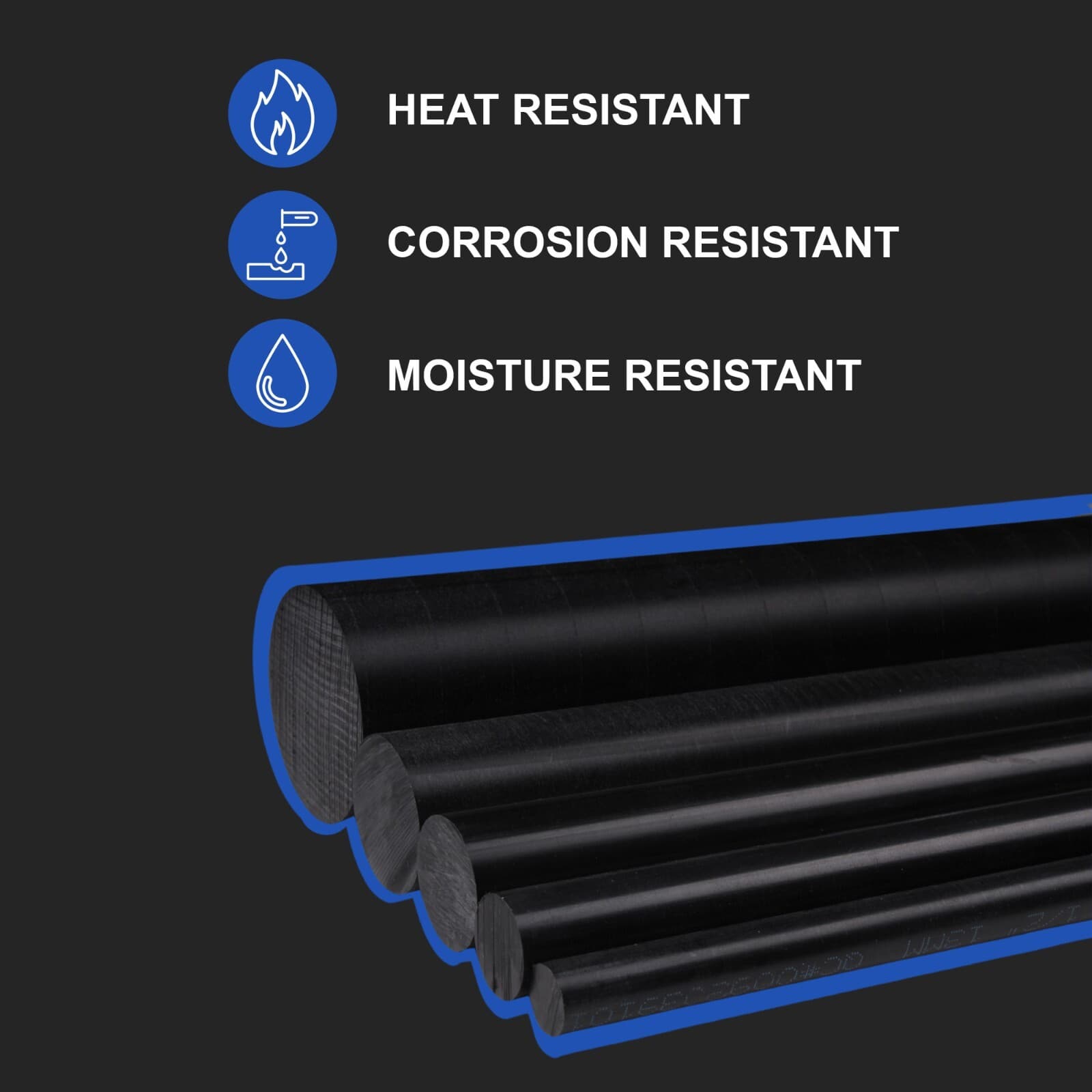 Duco Plus Acetal Copolymer Rod Black Wear-Resistant Machinable Multiple Lengths 2