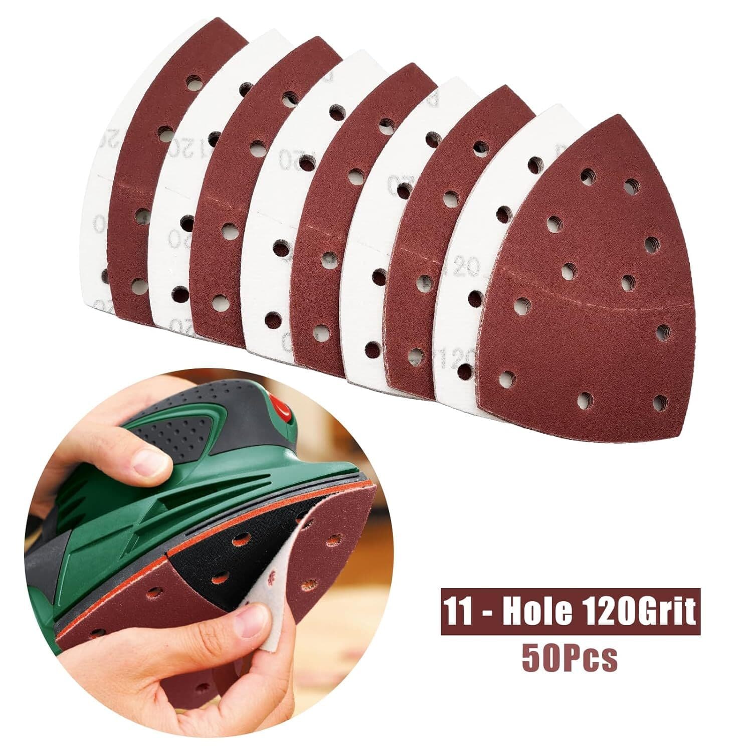 50 PCS Mouse Sander 11 Holes Detail Palm Sanding Sheet Hook and Loop Grit 40-240 2