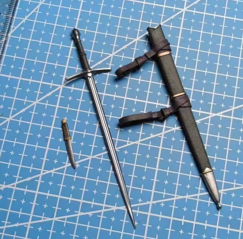 1/12 Scale Long Sword & Scabbard, Knife Model for 6" The King of The West  3