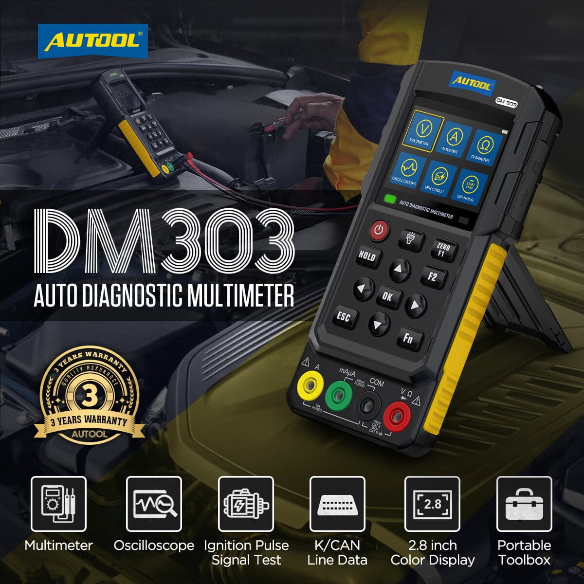 Automotive Diagnostic Multimeter Oscilloscope AC/DC Voltage Amp Ohm K/CAN Tester 2