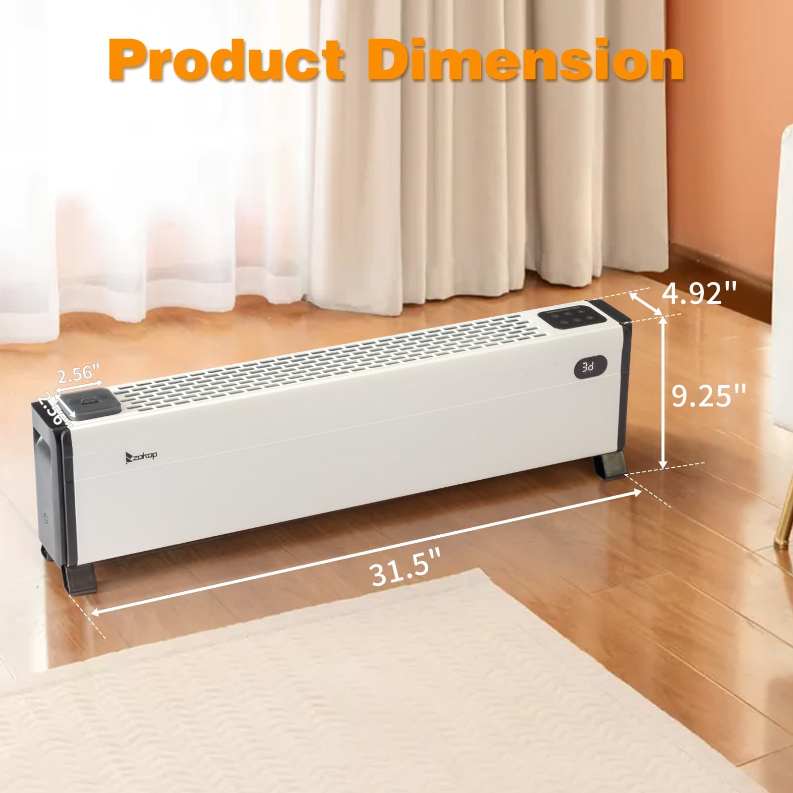 32'' Electric Baseboard Heater with Remote & Timer,1500W Convection Space Heater 4