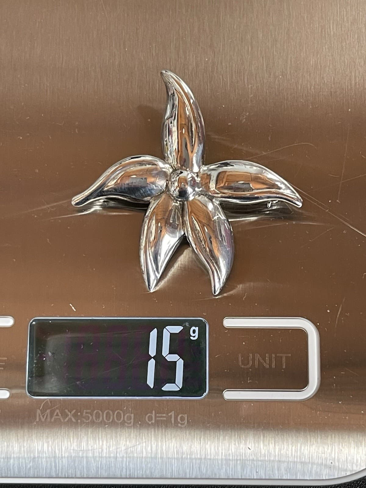 Sterling Silver 925 Hawaiian Plumeria or Poinsettia Flower 2.25” Brooch Pin 15g 5