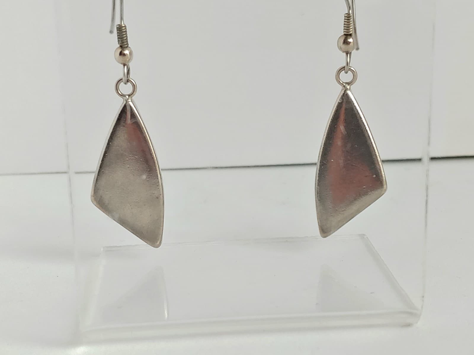 Dichroic Glass Silvertone Geometric Earrings Dangle Drop Black/Multicolor 2in 6